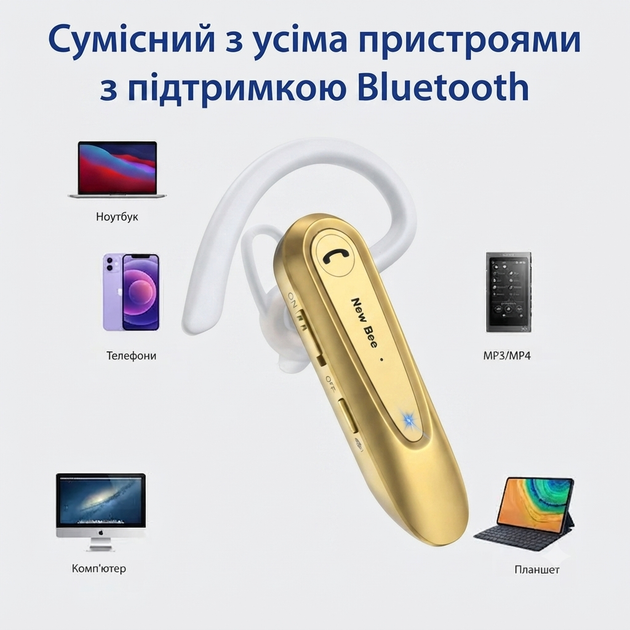 Беспроводная bluetooth гарнитура New Bee LC-B45 с шумопоглощением Gold - изображение 2
