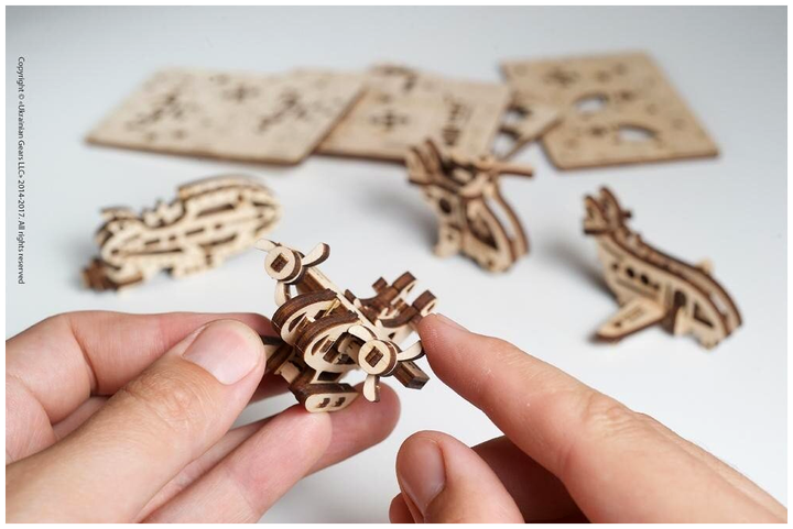 3D пазл механический деревянный Фиджеты-Летательные аппараты 4 шт UGEARS MC-4728 - зображення 3