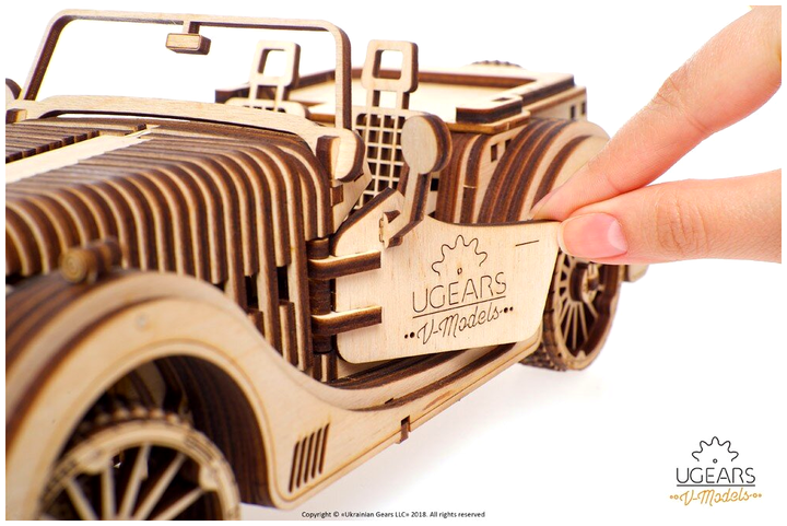 3D пазл механический деревянный 437 деталей для сборки авто Родстер UGEARS MC-4722 - изображение 3