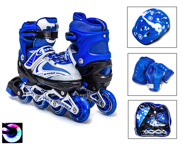 Роликовые коньки раздвижные 35-38 с защитой для детей синий Scale Sports MC-5737 - изображение 2