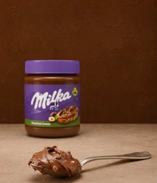 Шоколадно горіхова паста Milka Hazelnut Creme 350 г з фундуком кремова для тостів млинців десертів у скляній банці - зображення 6