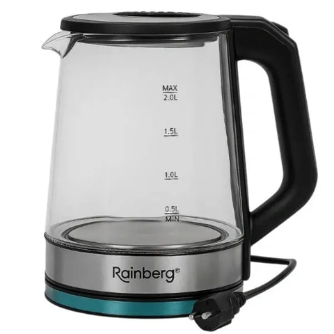 Скляний електрочайник Rainberg RB-2262 з LED підсвічуванням 2 л 2200 Вт Чорний - зображення 3