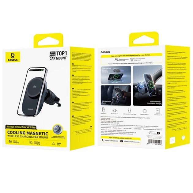 Автодержатель Baseus PrimeTrip VC2 Pro Qi2.2 магнитный 66x66x55 мм ABS-пластик Cosmic Black - Фото 2 Автодержатель Baseus PrimeTrip VC2 Pro Qi2.2 магнитный 66x66x55 мм ABS-пластик Cosmic Black - изображение 2