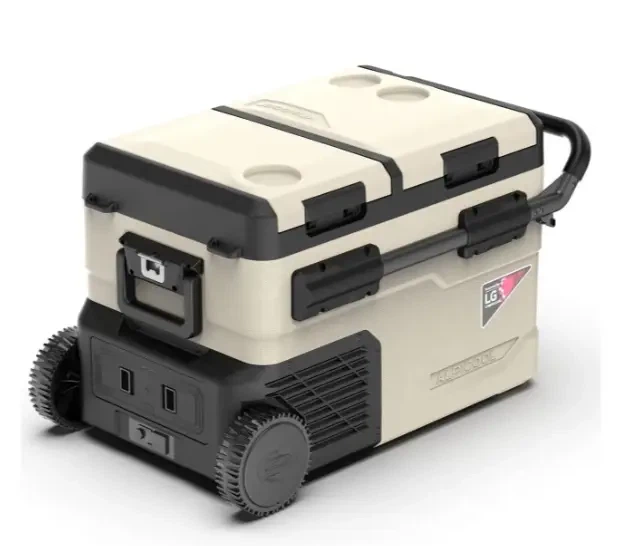 Автохолодильник компрессорный Alpicool 38 л 12V 24V 220V двухкамерный до минус 20 градусов с сенсорным управлением колесами и телескопической ручкой бежевый - изображение 5