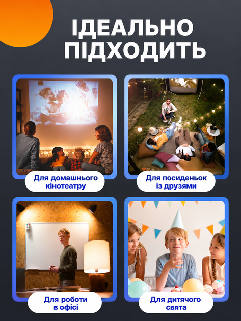 Мультимедійний мініпроєктор портативний з динаміком, підтримка Full HD 1080p - Фото 2 Мультимедійний мініпроєктор портативний з динаміком, підтримка Full HD 1080p - зображення 2