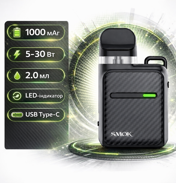 Pod-система Smok Novo Master Box Kit Black Carbon Fiber вейп Смок Ново 1000 мАч быстрая зарядка электронная сигарета до 30 Вт LED индикатор 2 мл чёрный карбон - изображение 2