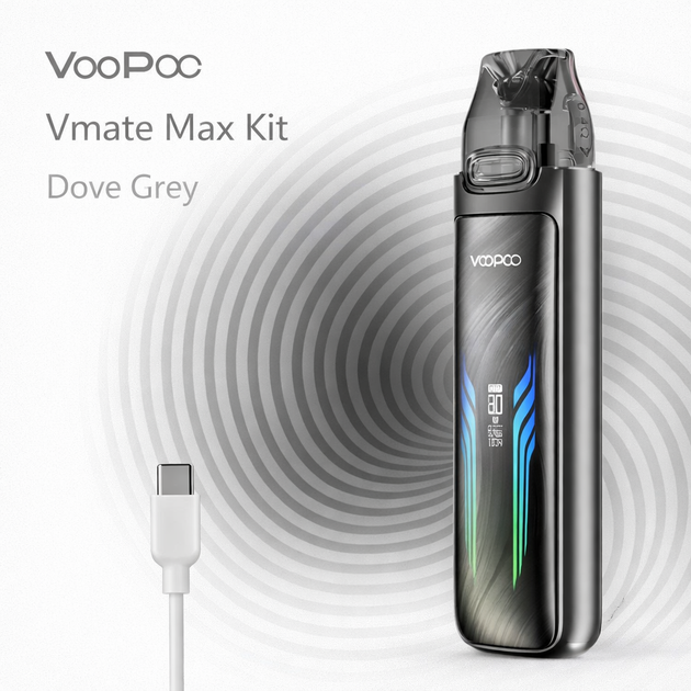 Pod система Voopoo Vmate Max Dove Grey ВуПу Вмэйт Под система электронная сигарета 1200 мАч Дав Грей 30 Вт и 3.0 Ом дисплей с LED-подсветкой серая - Фото 13 Pod система Voopoo Vmate Max Dove Grey ВуПу Вмэйт Под система электронная сигарета 1200 мАч Дав Грей 30 Вт и 3.0 Ом дисплей с LED-подсветкой серая - изображение 13