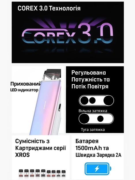 Под система электронная сигарета Vaporesso XROS 5 Mini Flowing Blue подик Хрос мини 1500 мАч до 30 Вт с сопротивлением 0,8 Ом голубая - изображение 11
