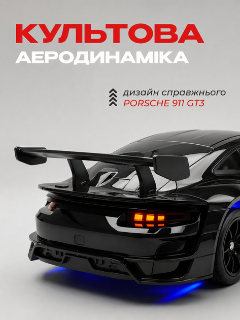 Дрифт машинка на радиоуправлении Porsche 911 GT3 RS Светятся фары 4WD Полный привод На пульте управления Радиоуправляемая Черная - изображение 3