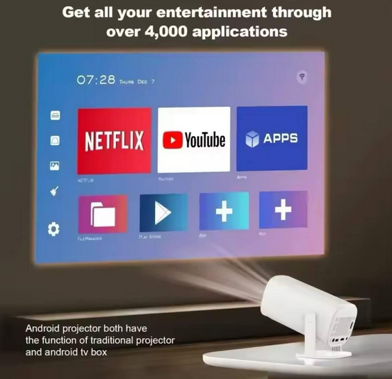 Проектор Hechpro портативный смарт домашний мини видеопроектор Android 11 WiFi 6 Bluetooth 5.0 LED 4K поддержка переносной кинопроектор с динамиками для дома офиса презентаций фильмов белый - изображение 2