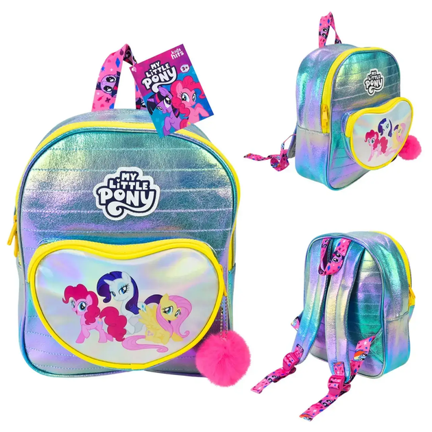 Рюкзак для дівчинки My Little Pony дитячий з блискучим дизайном, передня кишеня на блискавці, пухнастий брелок - зображення 8