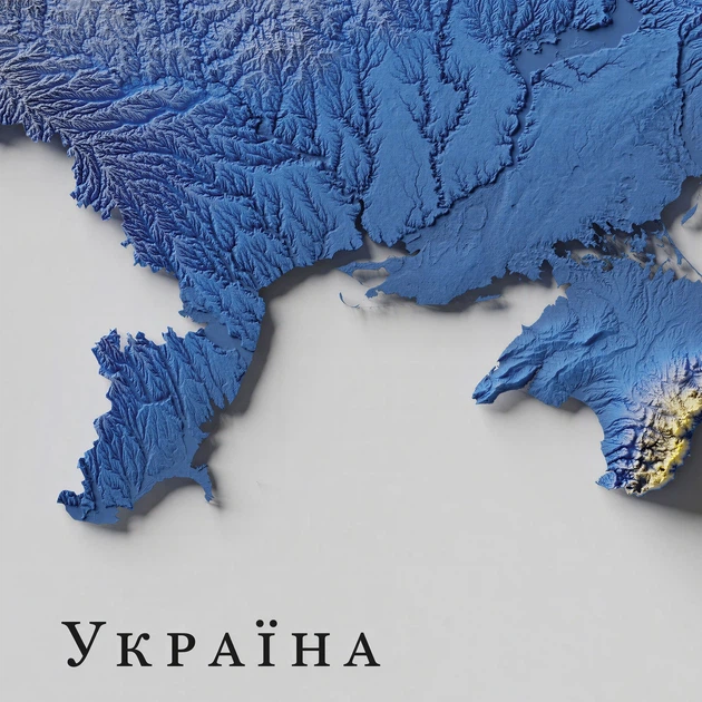 Інтер'єрна картина Україна, мапа рель'єфу, патріотичний декор, географія, 30×40 см (id4677) - зображення 4