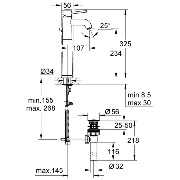 Grohe BauClassic Смеситель для раковины XL, хром (32868000) - изображение 9