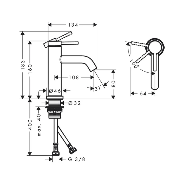 HANSGROHE Tecturis S Смеситель для раковины, хром (73301000) - Фото 3 HANSGROHE Tecturis S Смеситель для раковины, хром (73301000) - изображение 3