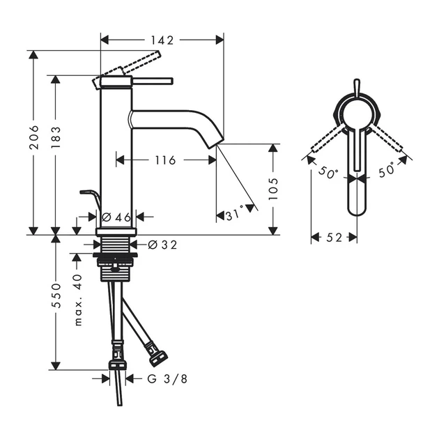 Hansgrohe Tecturis S Смеситель для раковины, хром (73310000) - Фото 6 Hansgrohe Tecturis S Смеситель для раковины, хром (73310000) - изображение 6