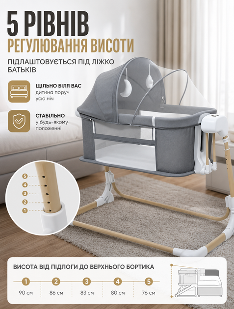 Детская кроватка-трансформер 3в1 с электроукачиванием и опускающейся передней стенкой для младенцев до 3 лет с сенсорным управлением и пультом ДУ - изображение 5