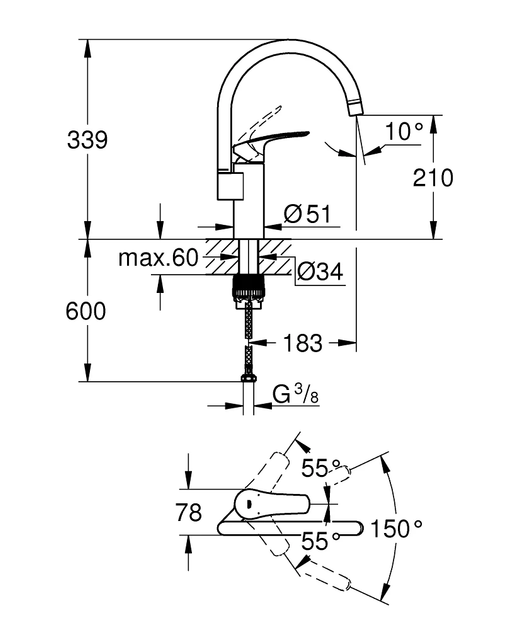 Змішувач для кухні Eurosmart New (33202003), Grohe - изображение 3