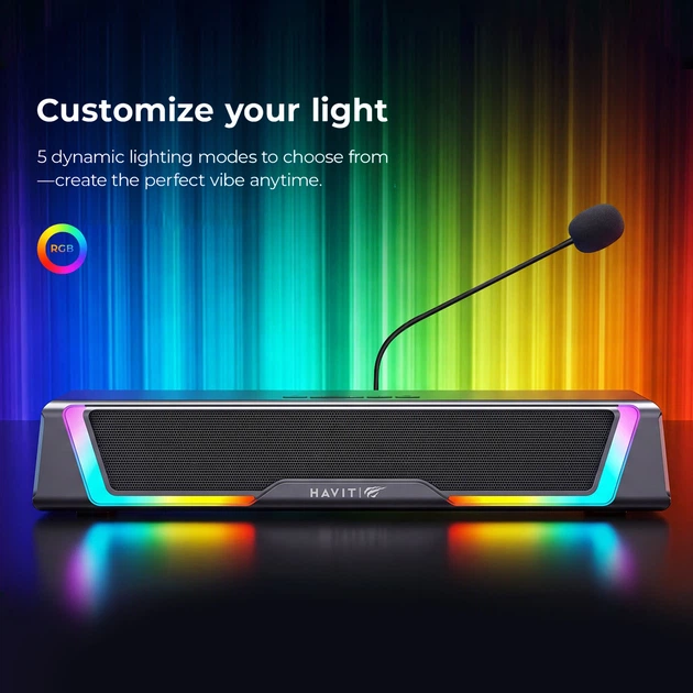 Ігрова колонка SOUNDBAR HAVIT SK221 6W USB+BT RGB Black+Gray HAVIT (29407-000) - изображение 4