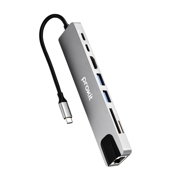 USB Type-C хаб, концентратор с быстрой зарядкой (Ethernet, HDMI, 8 в 1) - изображение 2