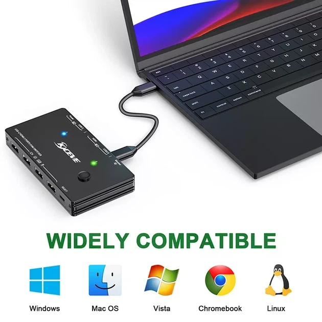 KCEVE KVM переключатель между ПК и ноутбуком с питанием через USB 4k@60Hz USB/DisplayPort - изображение 2