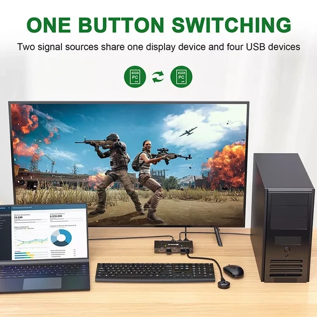 KCEVE KVM переключатель между ПК и ноутбуком с питанием через USB 4k@60Hz USB/DisplayPort - изображение 4