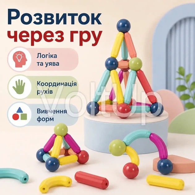 Магнитный конструктор SKY Magnetic Sticks TS-8300 48 деталей, палочки и шарики в пластиковом боксе - изображение 3