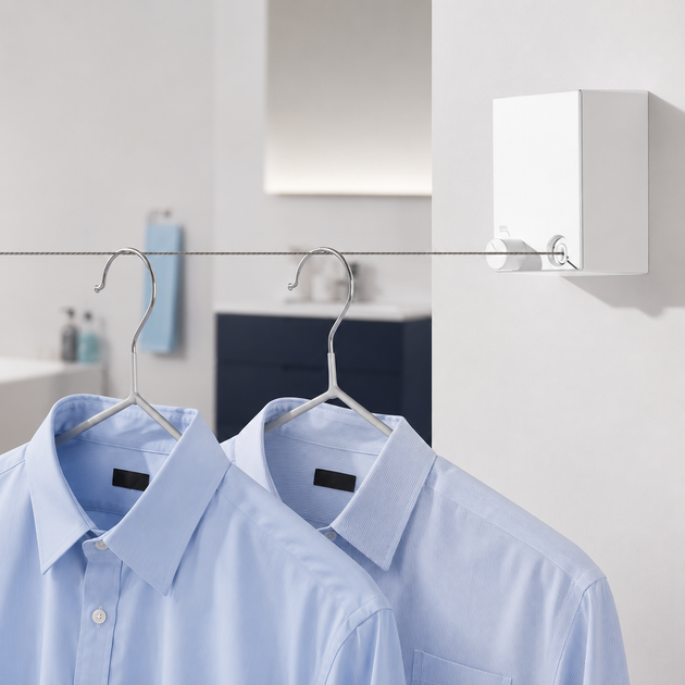 Сушарка для білизни настінна висувна Clothesline 4,2 м, автоматична мотузка-трос, біла - зображення 2