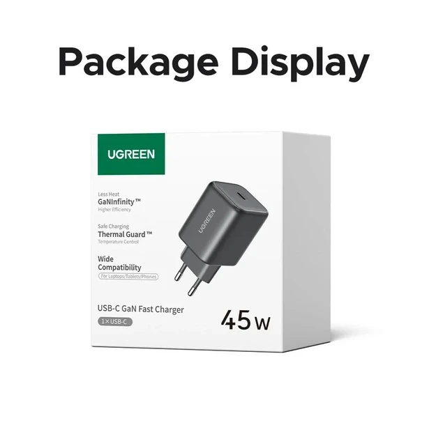 Зарядное устройство Ugreen 45W GaN Charger PD3.0 Fast Charger PPS QC3.0 Quick Charge Black (X524) - изображение 2