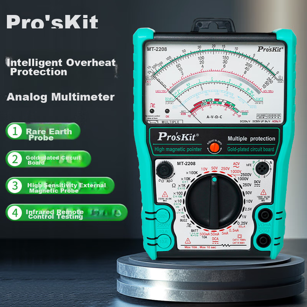 Аналоговый мультиметр Pro'sKit MT-2208 Smart с защитой от перегрева для электриков, высокоточный аналоговый магнитомеханический измеритель. - изображение 6