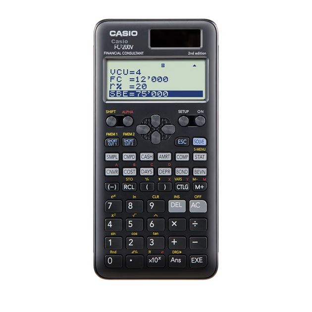 Финансовый калькулятор CASIO для подготовки к экзаменам по бухгалтерскому учету и финансам, с питанием от солнечной энергии, двойным источником питания и встроенными 12 финансовыми формулами, FC-200V. - изображение 4