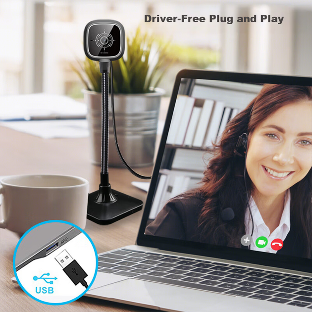 Веб-камера GESOBYTE C609 4K HD для прямой трансляции, с подставкой, USB-микрофоном Plug-and-Play для видеозвонков, конференций, онлайн-обучения, совместима с ноутбуками и настольными компьютерами. - изображение 6
