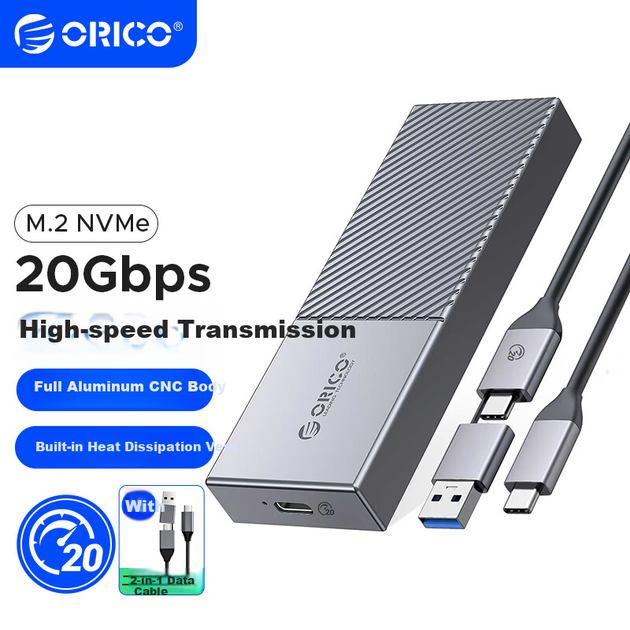 Корпус для SSD-накопичувача ORICO M.2 NVMe, 20 Гбіт/с, повністю алюмінієвий корпус із вбудованим розподільником тепла, сумісний із зовнішнім корпусом для SSD-накопичувачів ноутбуків для розширення, M207C3 - изображение 11