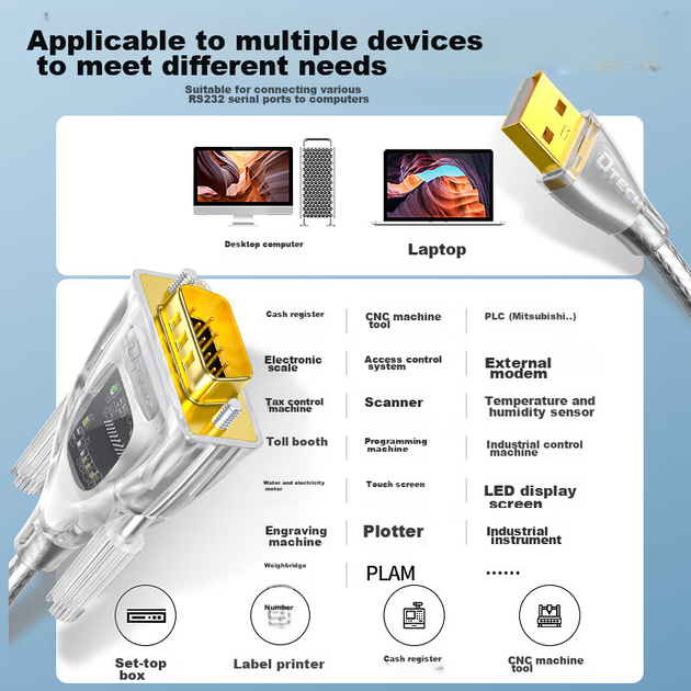 Кабель DTECH IOT5080 USB - RS232 DB9 з індикатором, 2 м - зображення 6