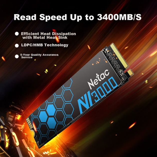 Твердотільний накопичувач Netac 1 ТБ, інтерфейс M.2 (протокол NVMe), серія Jueying NV3000, швидкість читання 3400 МБ/с, ефективне розсіювання тепла - изображение 5