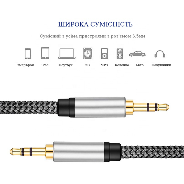 Кабель AUX 3.5mm TRS Male to Male 1м Stone ST-AU35MM-1M - изображение 2