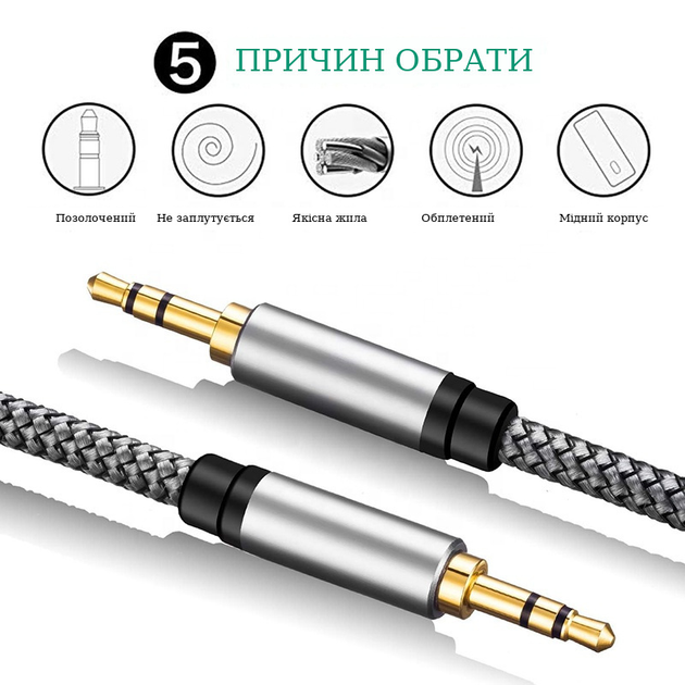 Кабель AUX 3.5mm TRS Male to Male 1м Stone ST-AU35MM-1M - изображение 4