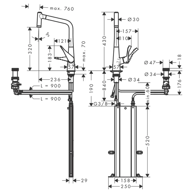 Hansgrohe Metris Select 320 Смеситель для кухни, хром (73806000) - изображение 7