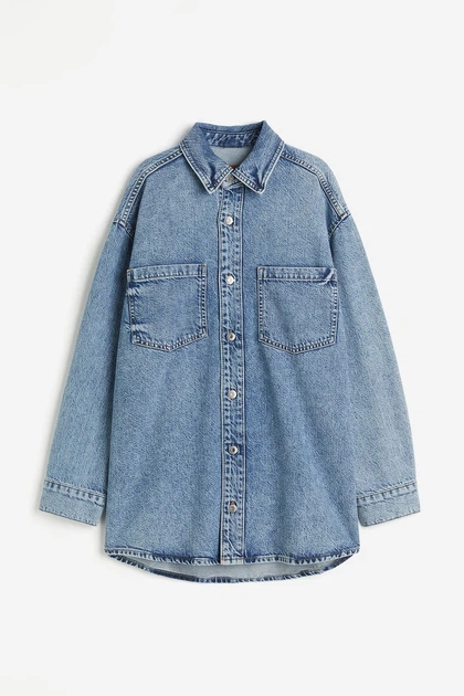 Джинсовая рубашка-куртка оверсайз H&M 12047610001c33 M голубая (100013642) - изображение 4