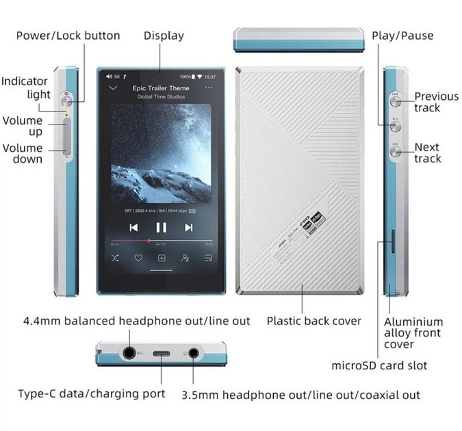 FiiO JM21 Silver – Преміальний Hi-Res аудіоплеєр із подвійним CS43198 та LDAC на Android 13 - изображение 8
