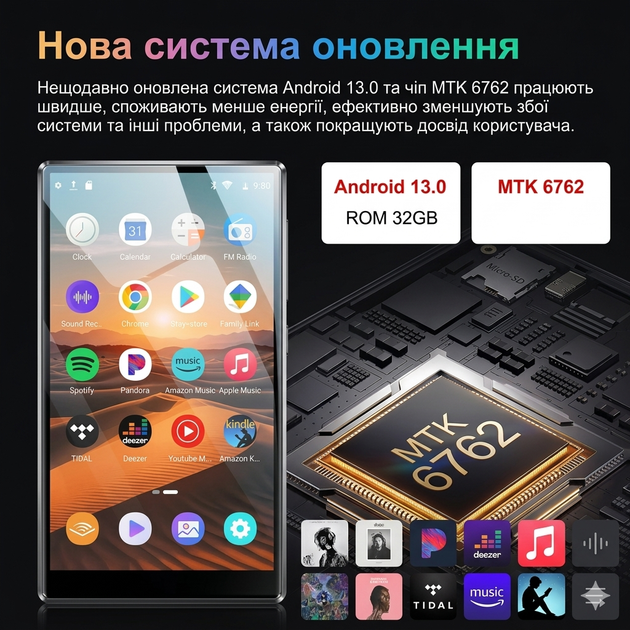Аудіоплеєр OilSky M501 Pro з підтримкою Hi-Res Lossless, 96 ГБ, MTK 6762, Bluetooth 5.0, Wi-Fi, Android 13, 2500 mAh - Фото 5 Аудіоплеєр OilSky M501 Pro з підтримкою Hi-Res Lossless, 96 ГБ, MTK 6762, Bluetooth 5.0, Wi-Fi, Android 13, 2500 mAh - изображение 5