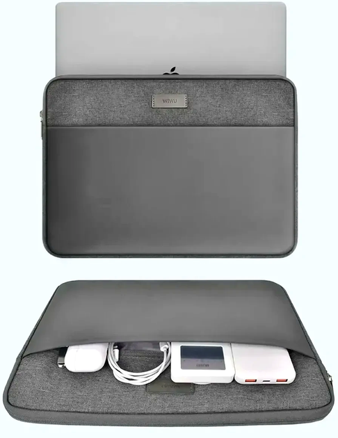 Чехол для ноутбука WIWU Minimalist 14 дюймов черный для защиты и переноски универсальный с молнией - изображение 5