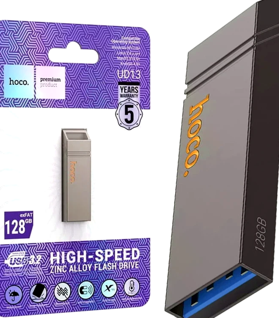 Флеш-накопитель Hoco UD13 Clever USB3.2 128GB для хранения и переноса данных с высокой скоростью записи и защиты - зображення 6