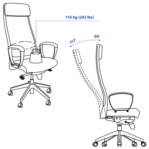 Офісне крісло MARKUS IKEA 702.611.50 Віслі темно-сірий - Фото 8 Офісне крісло MARKUS IKEA 702.611.50 Віслі темно-сірий - зображення 8