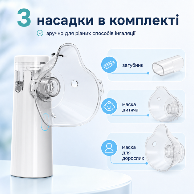 Ультразвуковой ингалятор МЕШ-небулайзер, портативный, аккумуляторный, для детей и взрослых, белый - изображение 4