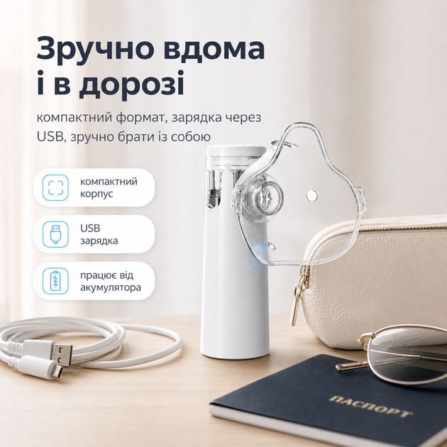 Ультразвуковой ингалятор МЕШ-небулайзер, портативный, аккумуляторный, для детей и взрослых, белый - изображение 7