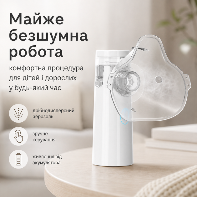 Ультразвуковой ингалятор МЕШ-небулайзер, портативный, аккумуляторный, для детей и взрослых, белый - изображение 8