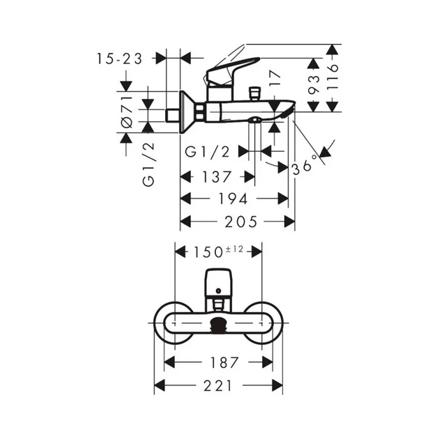 Hansgrohe Logis Смеситель для ванны, хром (71400000) - изображение 2