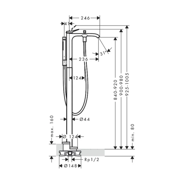 HANSGROHE Vivenis Смеситель для ванны напольный, черный (75445670) - Фото 3 HANSGROHE Vivenis Смеситель для ванны напольный, черный (75445670) - изображение 3