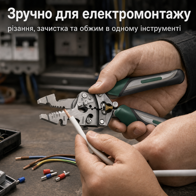 Плоскогубці-стрипер багатофункціональні для електромонтажних робіт 20,5 см складані - зображення 6