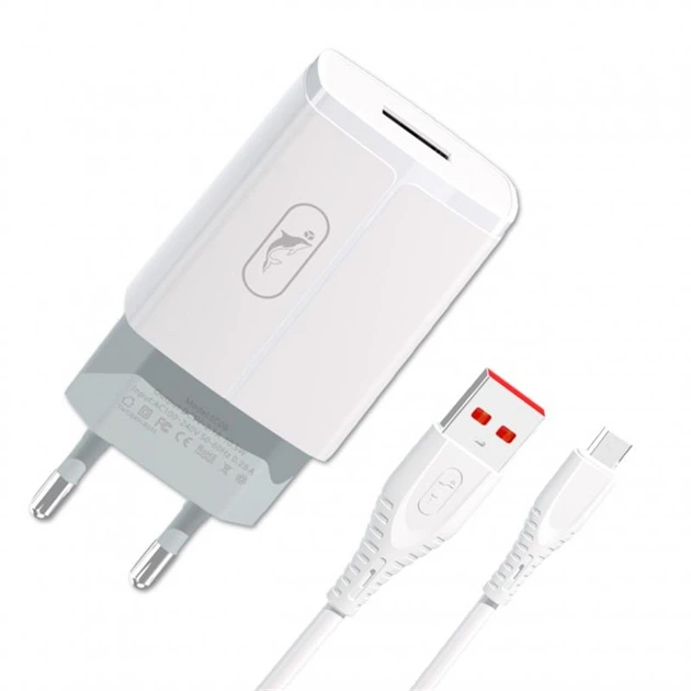 Сетевое зарядное устройство SkyDolphin SDMZP000180 SC06V (1USBx2.4A) White + кабель microUSB - Фото 1 Сетевое зарядное устройство SkyDolphin SDMZP000180 SC06V (1USBx2.4A) White + кабель microUSB - изображение 1